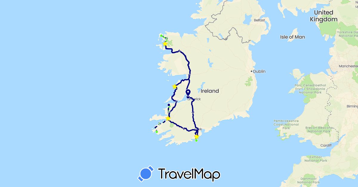 TravelMap itinerary: driving, to/from golf in Ireland (Europe)